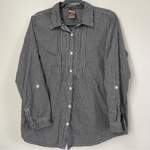 White Stag Button Up Womens L 12-14 Gingham Black‎ Cotton Roll Tab Lightweight